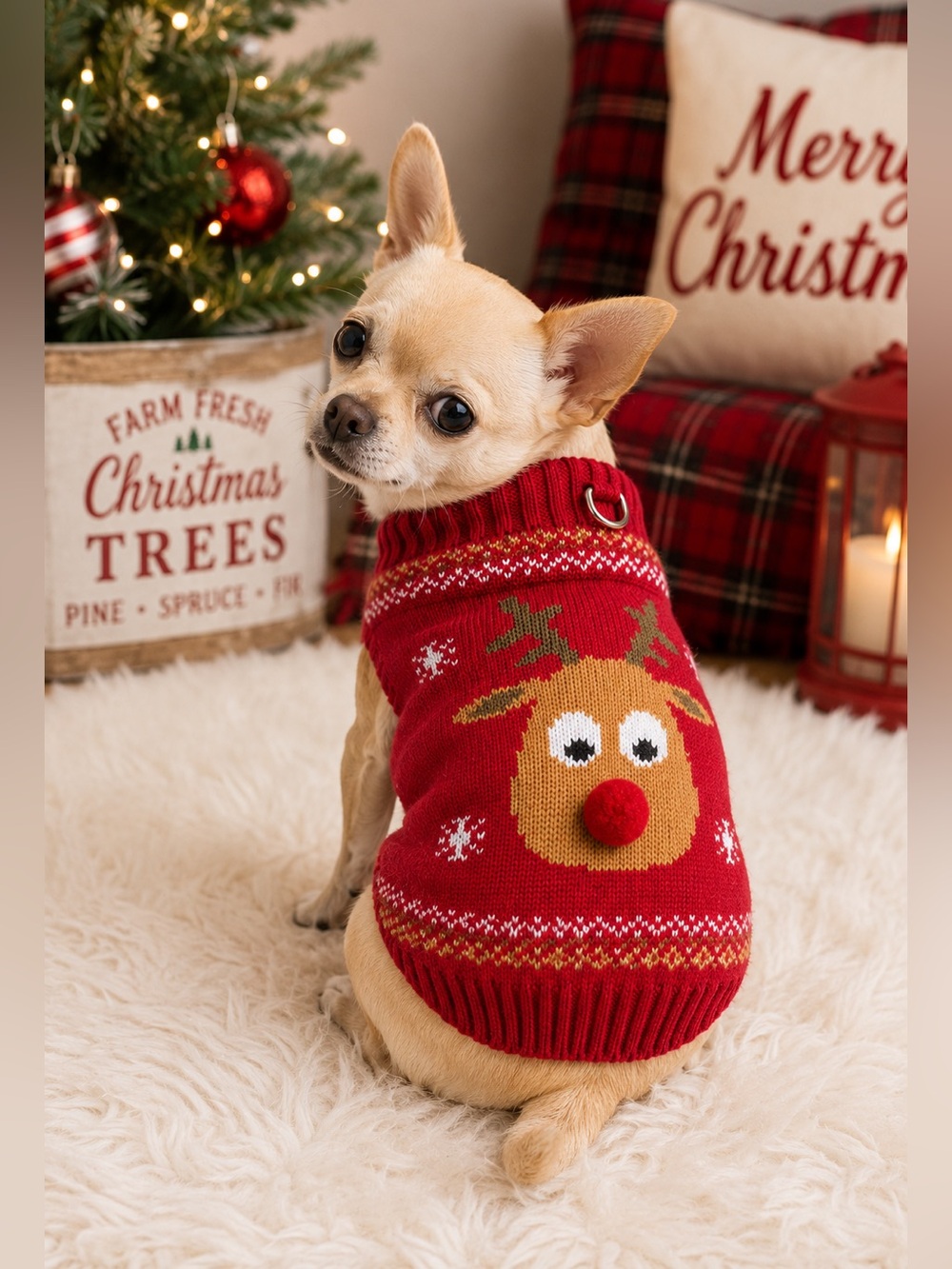 Christmas Dog Knit Sweater with‎ Rudolph Size Small